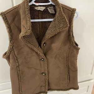 L.L. Bean Brown Faux Suede Sherpa-Lined Vest
